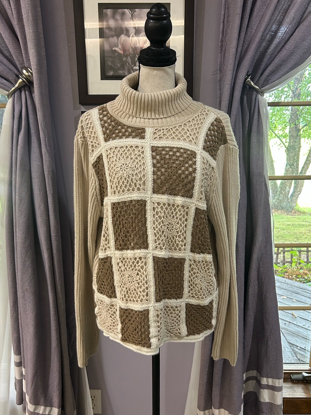 Vintage Villager Sport Patchwork/Crochet Sweater